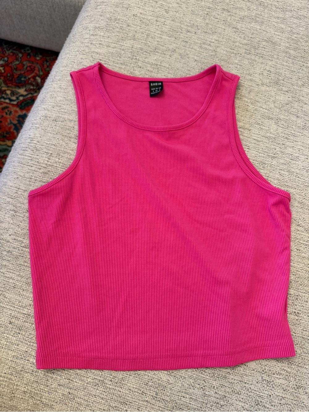 SHEIN Bright Pink Ribbed Crop Tank